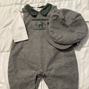 EUC Standard Blues Winter Romper 3-Piece Set; 6 Month